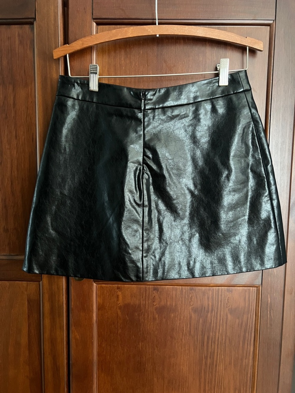 Meshki Boutique Black Faux Leather Mini Skirt with Front Flap Pocket Flaps S - Picture 2 of 8